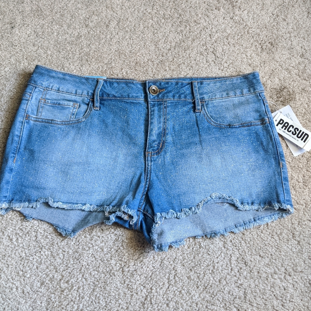 Bullhead Glitter Frayed Blue Short